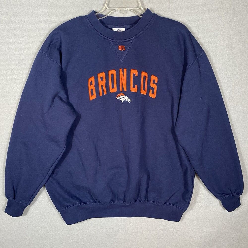 Vtg VF Imagewear Denver Broncos Stitched Sewn Navy Blue Sweatshirt Mens Sz Large